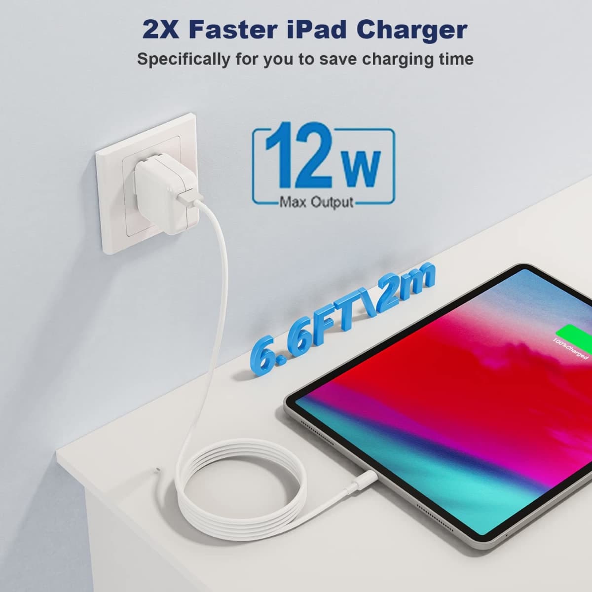 iPad iPhone Charger Fast Charging [ Apple Certified ] 2Set 6FT USB to Lightning Cable iPad Cord with 12W Foldable Block i Phone Charging Travel Wall Plug Compatible with i Pad, iPadPro, iPadAir,iPhone thumbnail 2