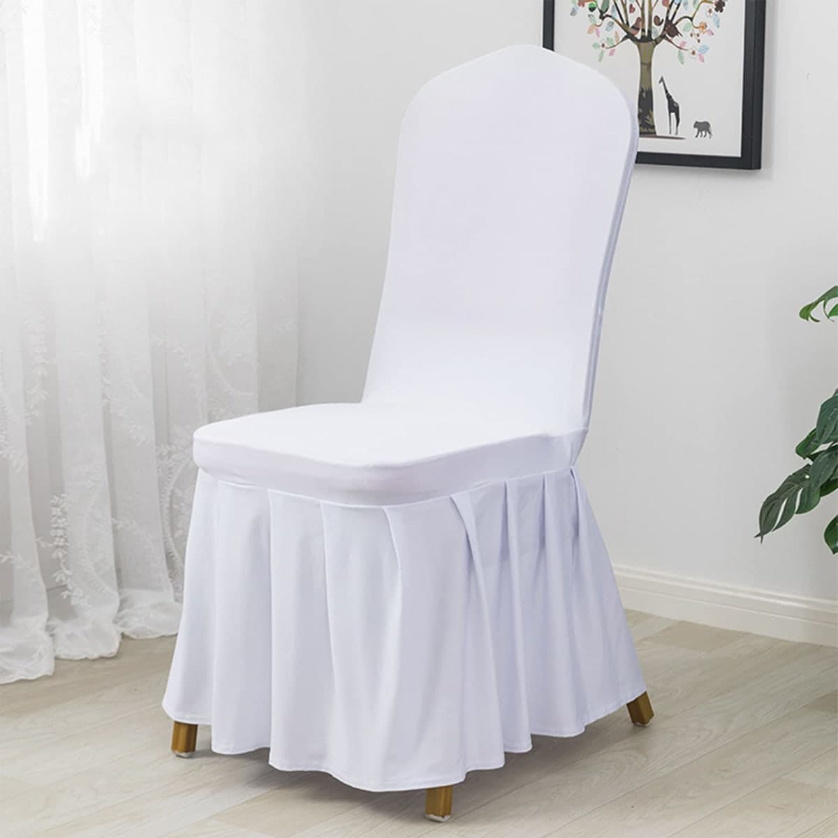 Dimatic Dining Room Chair Covers Set of 2, Stretch Parsons Slipcovers with Skirt Super Fit Spandex Chair Seat Protector Cover for Dining Room, Hotel, Ceremony (White) thumbnail 2
