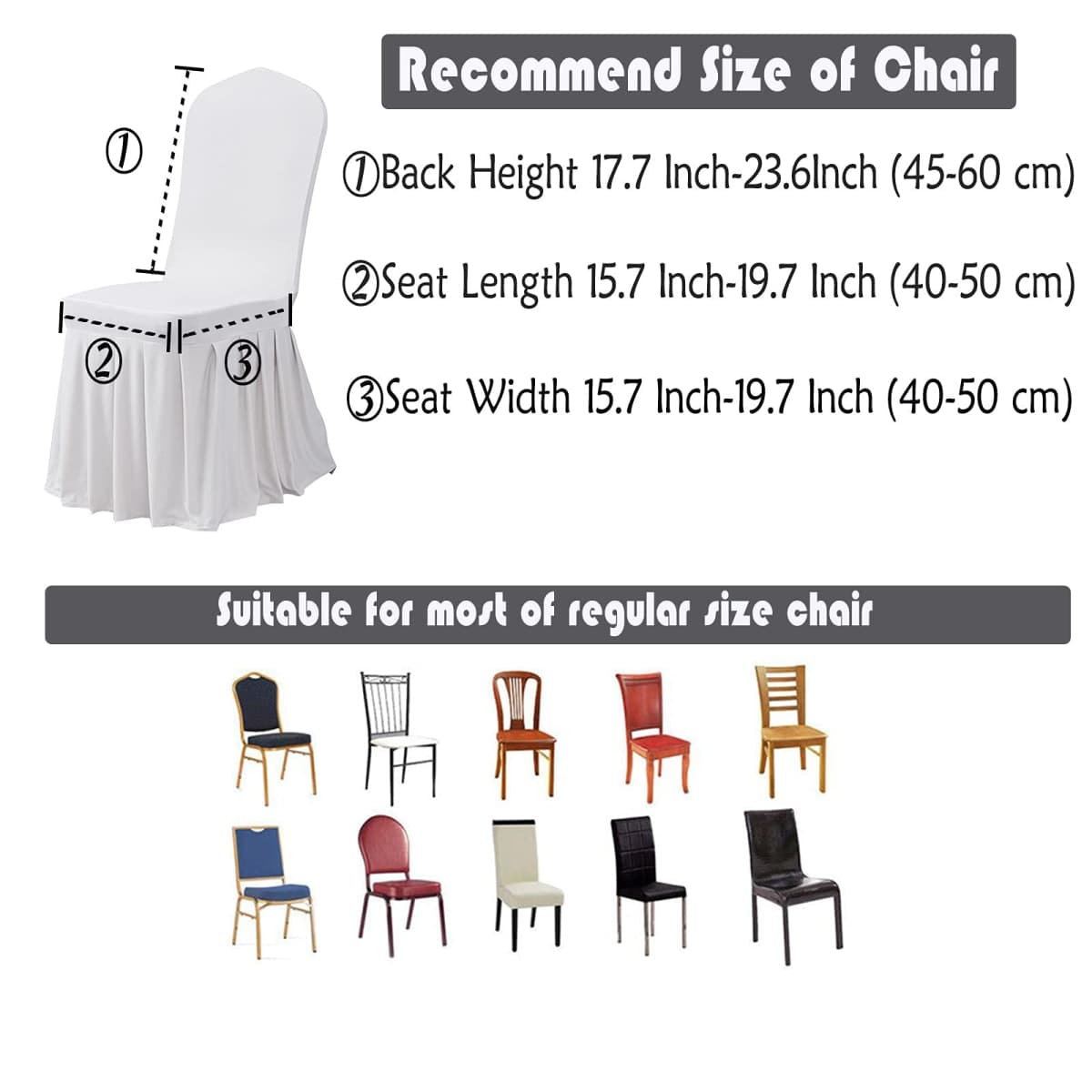 Dimatic Dining Room Chair Covers Set of 2, Stretch Parsons Slipcovers with Skirt Super Fit Spandex Chair Seat Protector Cover for Dining Room, Hotel, Ceremony (White) thumbnail 5