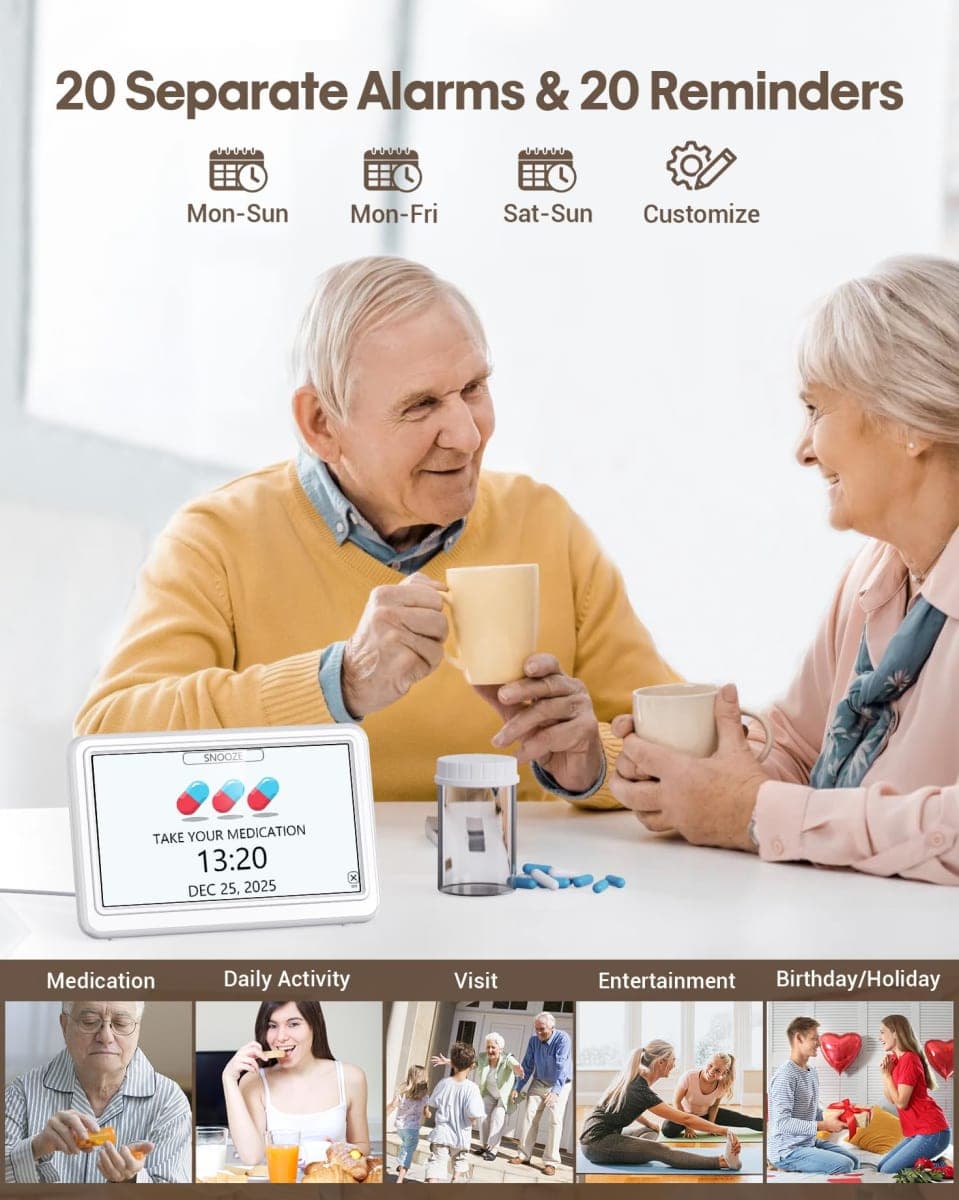 Clock for Seniors, Digital Calendar Alarm Clock Dementia Clocks with Day and Date, 12 Display Modes, 20 Alarm Settings and 6 Medicine Reminders, Digital Clock Large Display for Elderly (7 Inch) thumbnail 3