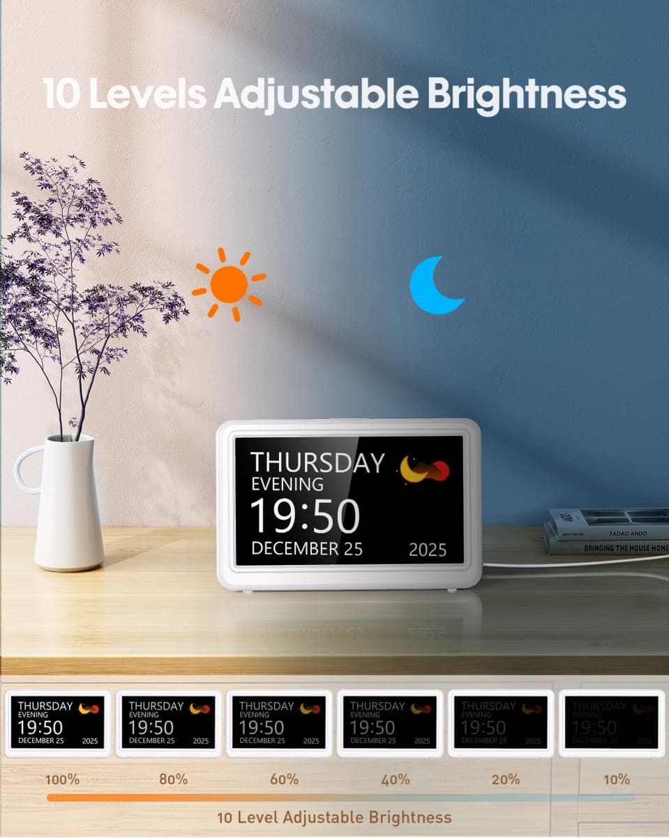 Clock for Seniors, Digital Calendar Alarm Clock Dementia Clocks with Day and Date, 12 Display Modes, 20 Alarm Settings and 6 Medicine Reminders, Digital Clock Large Display for Elderly (7 Inch) thumbnail 5