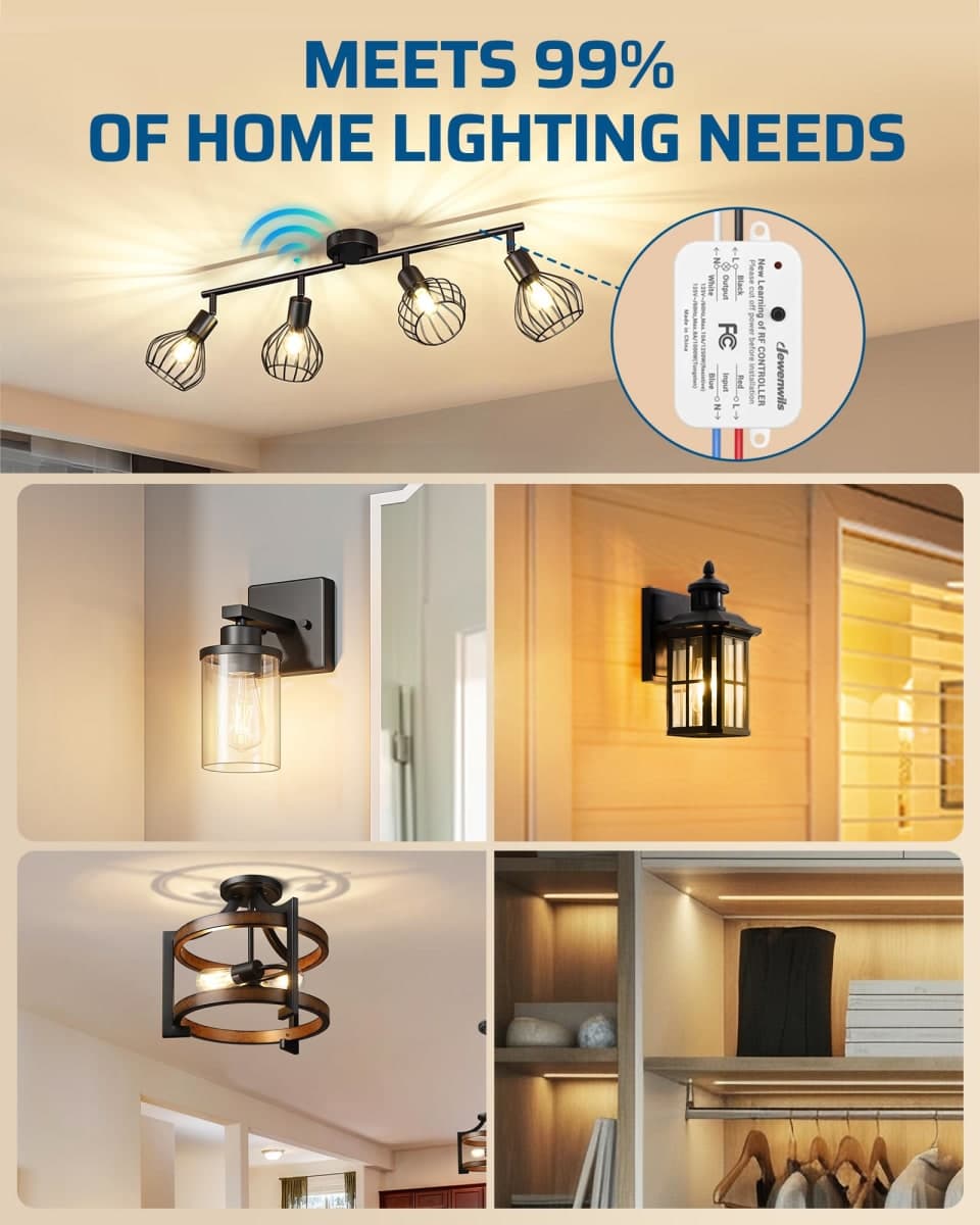 DEWENWILS Wireless Remote Light Switch, Expandable Wireless Wall Switch Kit, No Wiring, No WiFi, 100 Ft RF Range, Programmable, Remote Control for Lamps, Ceiling Lights, Fans thumbnail 2