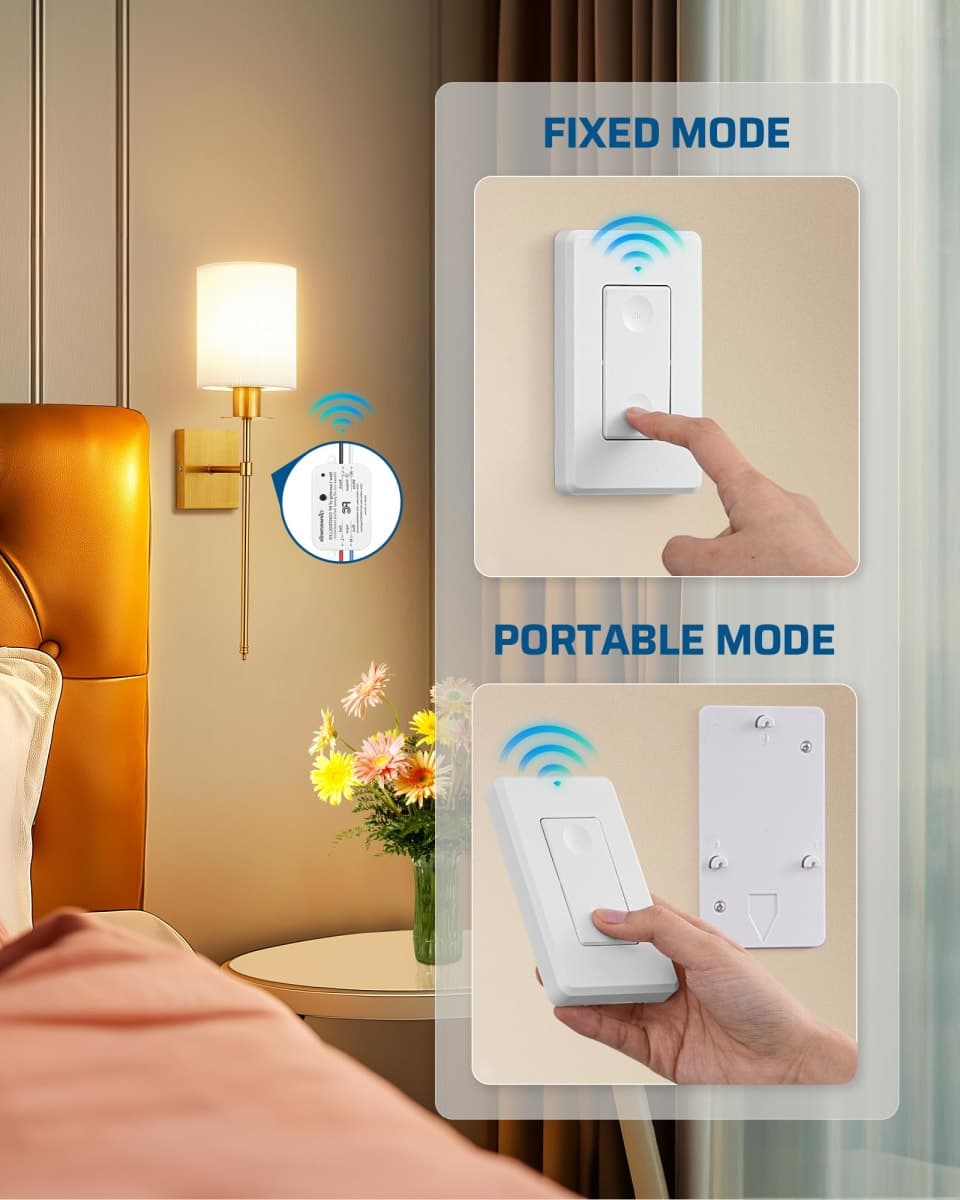 DEWENWILS Wireless Remote Light Switch, Expandable Wireless Wall Switch Kit, No Wiring, No WiFi, 100 Ft RF Range, Programmable, Remote Control for Lamps, Ceiling Lights, Fans thumbnail 4