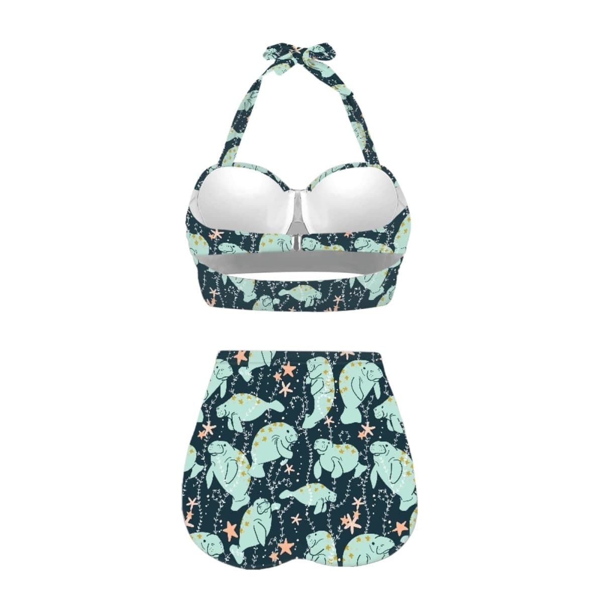Jndtueit Butterfly Women's Retro Ruched Ruffle High Waist Bikini Set, Flag Tankini Swimsuits Tummy Control Swimwear, Cartoon Manatee, Large thumbnail 3