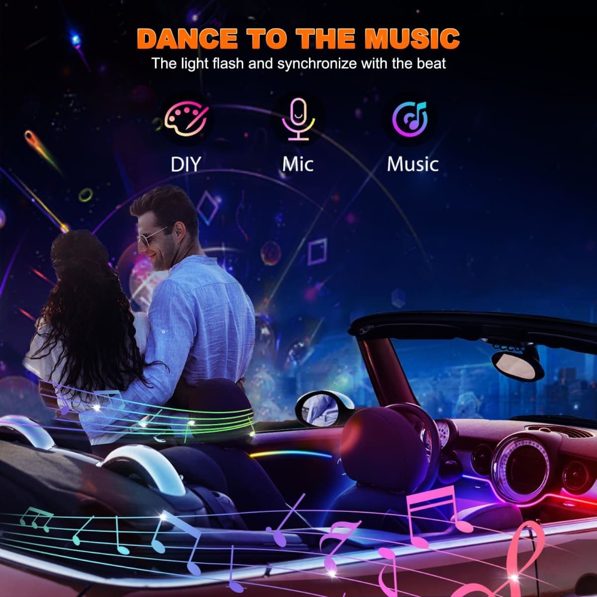 Jushope Interior Car LED Strip Lights, Acrylic LED Lights for Car with Dynamic Dreamcolor Chasing, Ambient Lighting Kits Music Sync Wireless APP and RF Remote Control (6 in 1) thumbnail 5