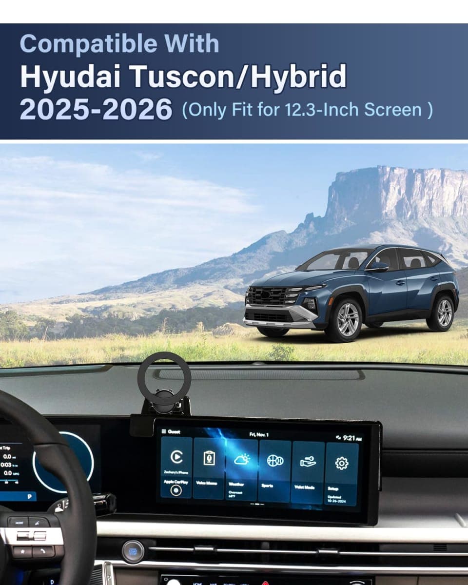 PZK Car Phone Holder for Hyundai Tucson/Tuscon Hybrid 2025 2026 Accessories 12.3-Inch Screen Fixed Clip, Compatible with MagSafe Strong Magnetic Car Phone Mount, 360° Rotation Automobile Cradles thumbnail 2