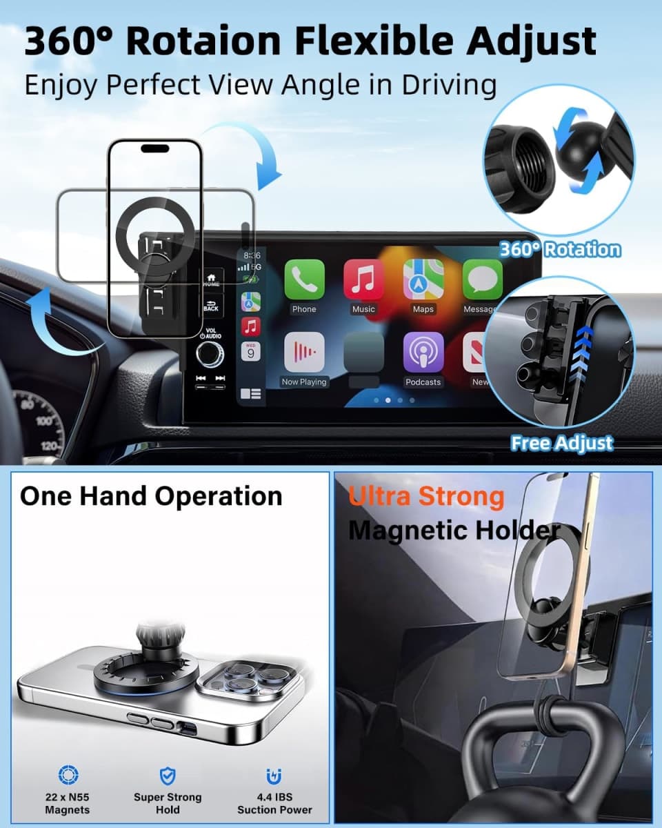 PZK Car Phone Holder for Hyundai Tucson/Tuscon Hybrid 2025 2026 Accessories 12.3-Inch Screen Fixed Clip, Compatible with MagSafe Strong Magnetic Car Phone Mount, 360° Rotation Automobile Cradles thumbnail 4
