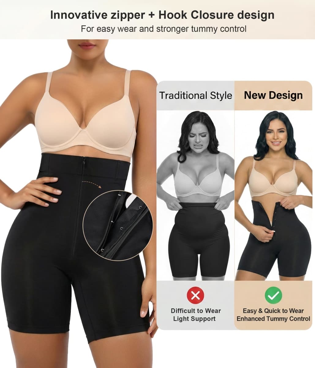 SHAPERX High-Waisted Tummy Control Shapewear for Women Seamless Zip-Up Easy-On Body Shaper Shorts Slimming Fit Underwear,SZ5820-Black-S/M thumbnail 3