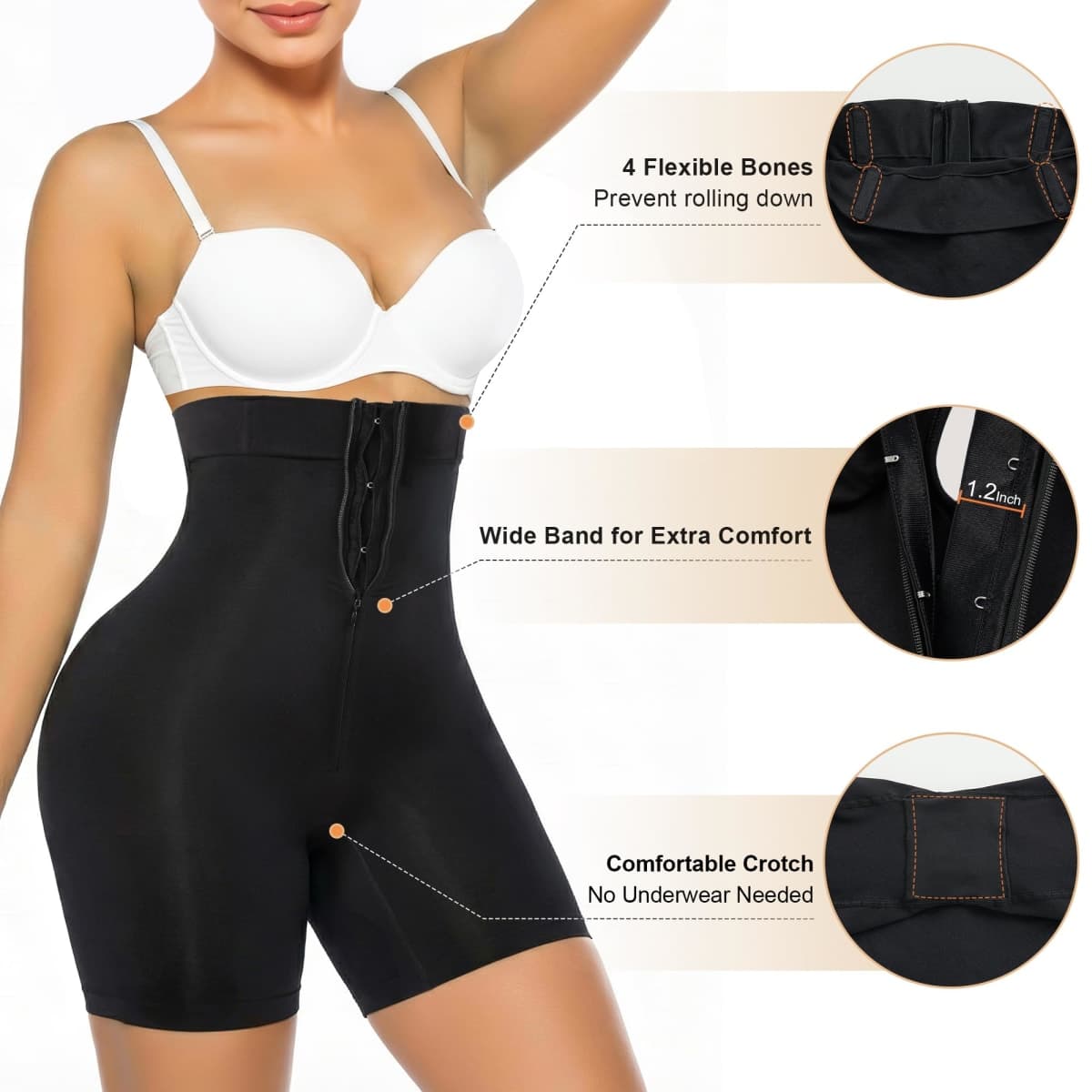 SHAPERX High-Waisted Tummy Control Shapewear for Women Seamless Zip-Up Easy-On Body Shaper Shorts Slimming Fit Underwear,SZ5820-Black-S/M thumbnail 4