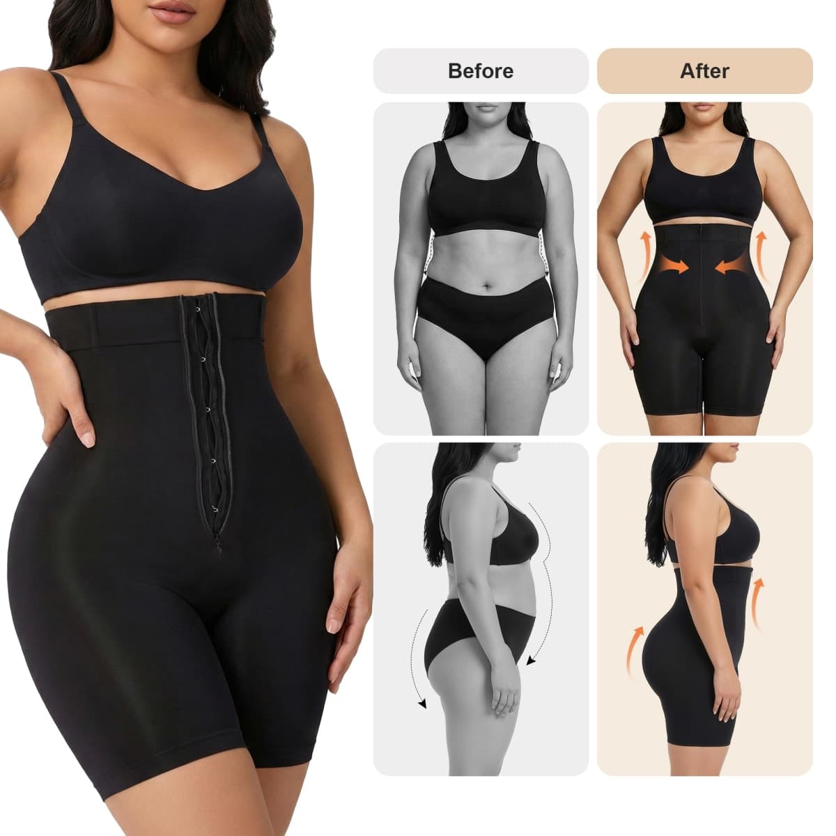SHAPERX High-Waisted Tummy Control Shapewear for Women Seamless Zip-Up Easy-On Body Shaper Shorts Slimming Fit Underwear,SZ5820-Black-S/M thumbnail 5
