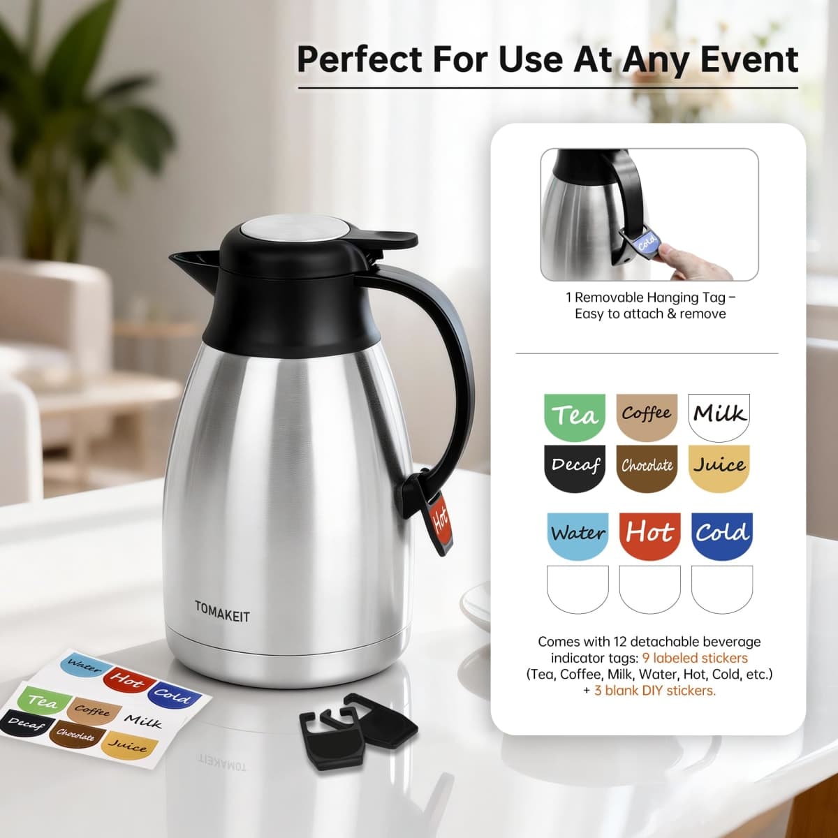Thermal Coffee Carafe, 2L/68 Oz Stainless Steel Vacuum Insulated Thermoses, Double-Wall Design, 24-Hour Hot & Cold, Leak-Proof, Portable for Travel,Camping,Office (C) thumbnail 2