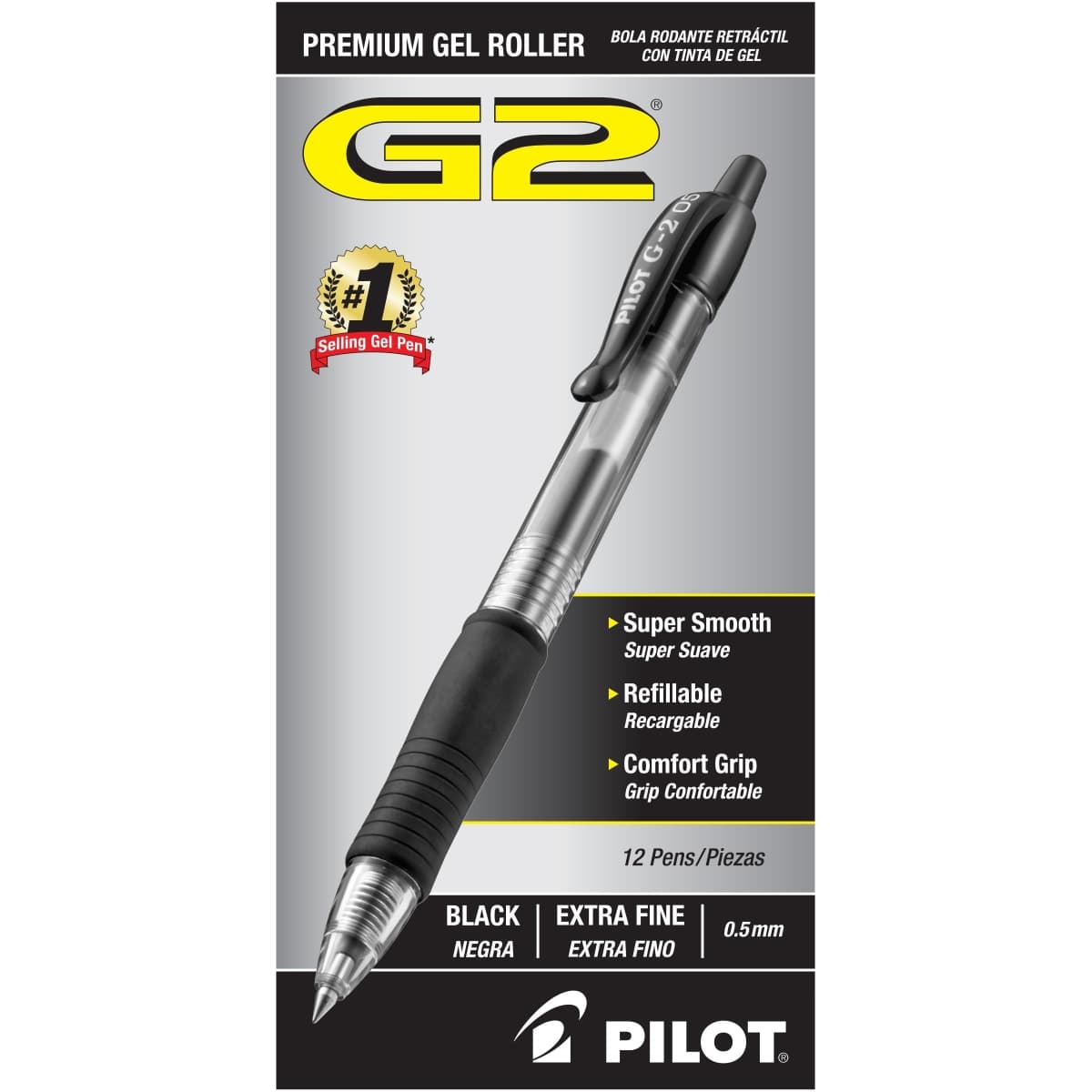 Pilot G2 Retractable Premium Gel Ink Roller Ball Pens, Extra Fine Point, Black, Box of 12 -31002 — image 1