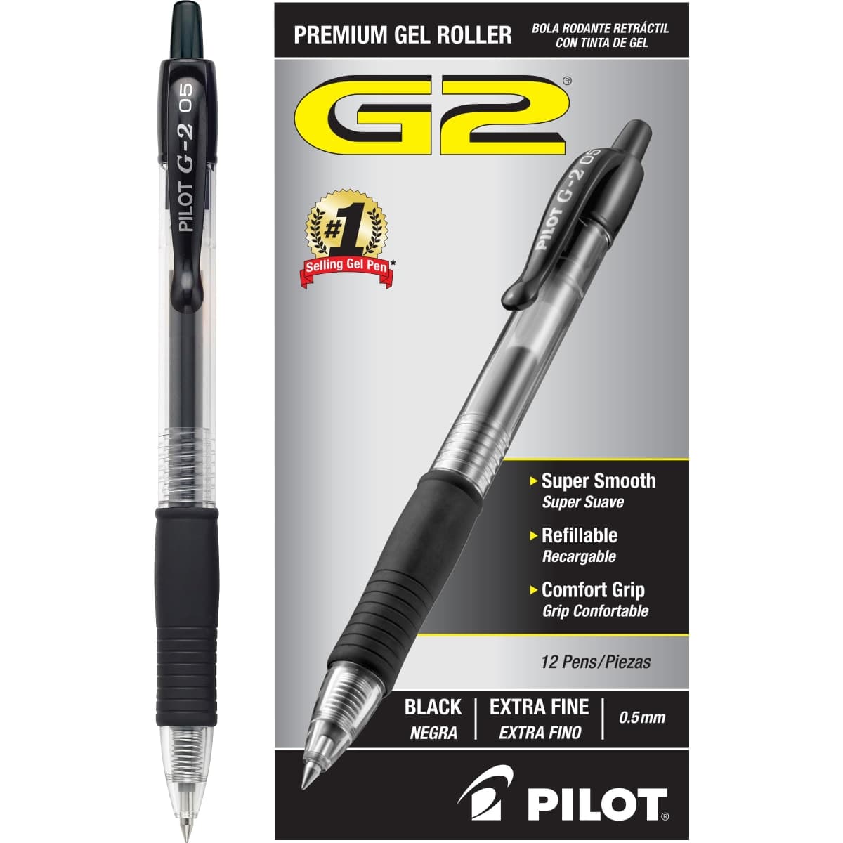Pilot G2 Retractable Premium Gel Ink Roller Ball Pens, Extra Fine Point, Black, Box of 12 -31002 thumbnail 2