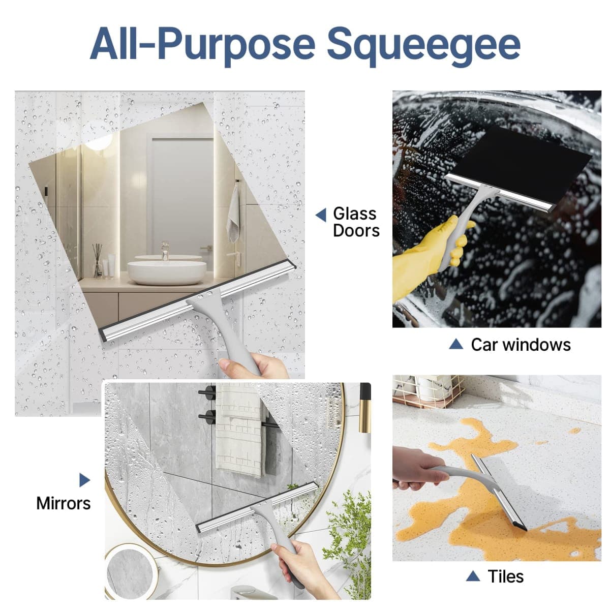 AmazerBath Squeegee for Shower Glass Door, All-Purpose Squeegee with Hook for Shower Doors, Windows, Mirrors, Tiles and Car Glass, 10 Inches thumbnail 4