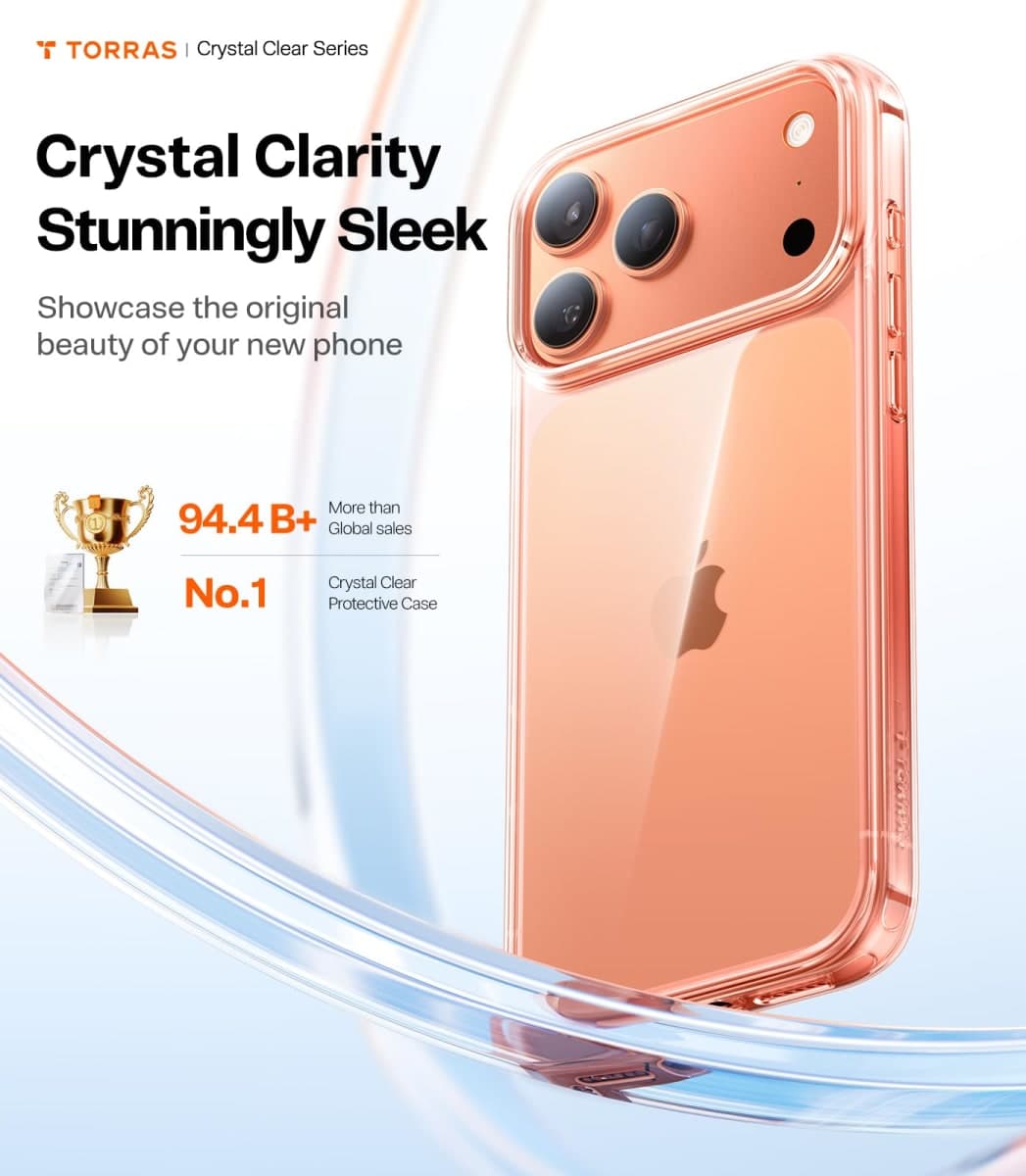 TORRAS Crystal Clear for 17 Pro Max Case, [Anti-Yellowing][Military-Grade Protection] X-ShockShield 4.0 Cushioning Shockproof, Slim Transparent Soft Bumper Protective Phone Cover 6.9", Clear thumbnail 2