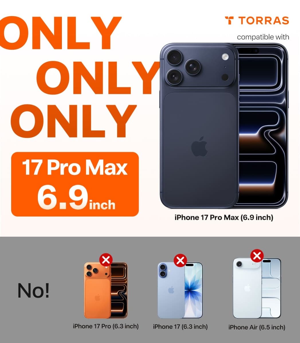 TORRAS Crystal Clear for 17 Pro Max Case, [Anti-Yellowing][Military-Grade Protection] X-ShockShield 4.0 Cushioning Shockproof, Slim Transparent Soft Bumper Protective Phone Cover 6.9", Clear thumbnail 3