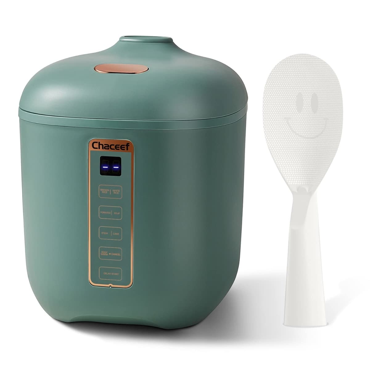CHACEEF Mini Rice Cooker 2-Cups Uncooked, 1.2L Portable Non-Stick Small Travel Rice Cooker, Smart Control Multifunction Cooker with 24 Hours Timer Delay & Keep Warm Function, Food Steamer, Green — image 1