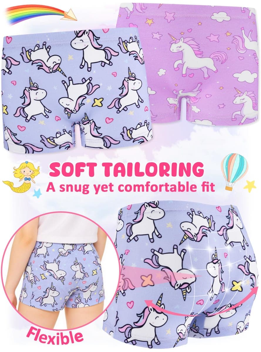 BliBliTaTa Girls Underwear,Soft Cotton Tagless Panties for Toddlers' & Little Kids' Comfort,Breathable Briefs,6-Pack, Flower-unicorn-rose-colorful Petals-rainbow-clouds, 8 thumbnail 4