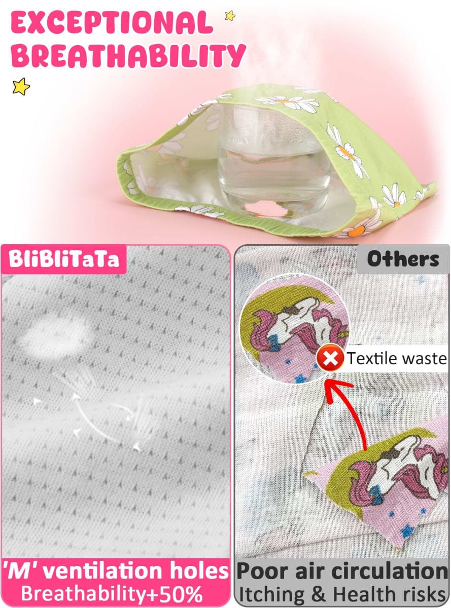 BliBliTaTa Girls Underwear,Soft Cotton Tagless Panties for Toddlers' & Little Kids' Comfort,Breathable Briefs,6-Pack, Flower-unicorn-rose-colorful Petals-rainbow-clouds, 8 thumbnail 5