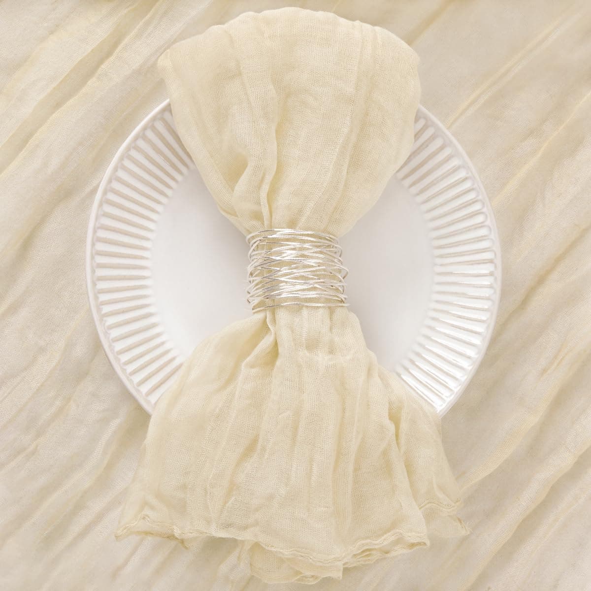 DeZerlor 50 Pack Beige Cheesecloth Napkins Summer Cloth Napkins Set of 50 Dinner Napkins Bulk 21x21 Inches for Wedding Bridal Shower Baby Shower Parties thumbnail 2