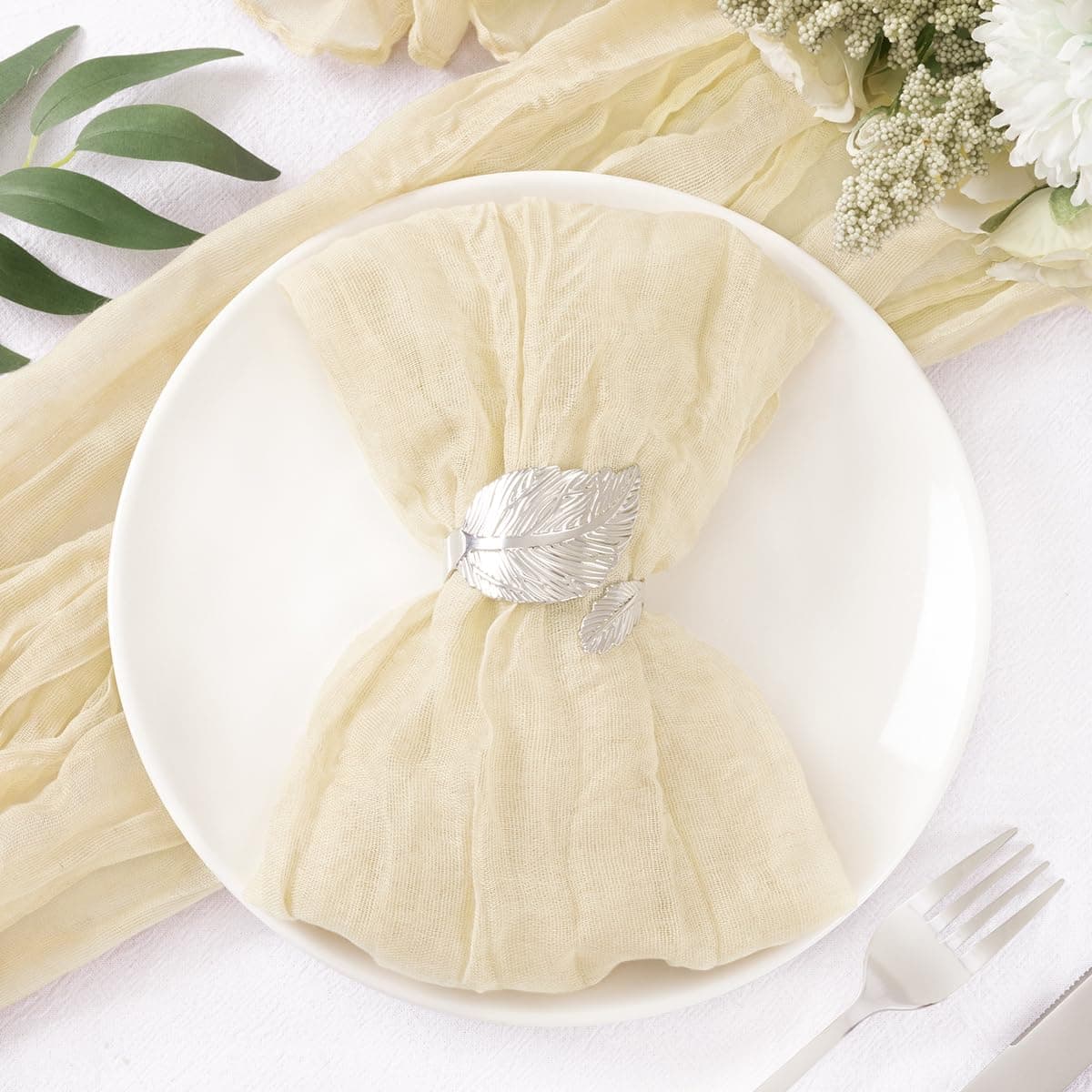 DeZerlor 50 Pack Beige Cheesecloth Napkins Summer Cloth Napkins Set of 50 Dinner Napkins Bulk 21x21 Inches for Wedding Bridal Shower Baby Shower Parties thumbnail 3