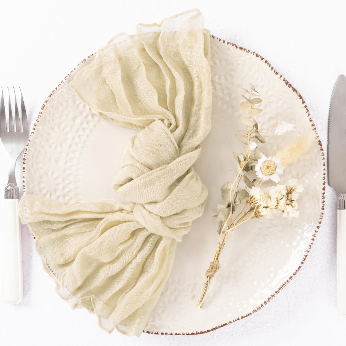 DeZerlor 50 Pack Beige Cheesecloth Napkins Summer Cloth Napkins Set of 50 Dinner Napkins Bulk 21x21 Inches for Wedding Bridal Shower Baby Shower Parties thumbnail 4