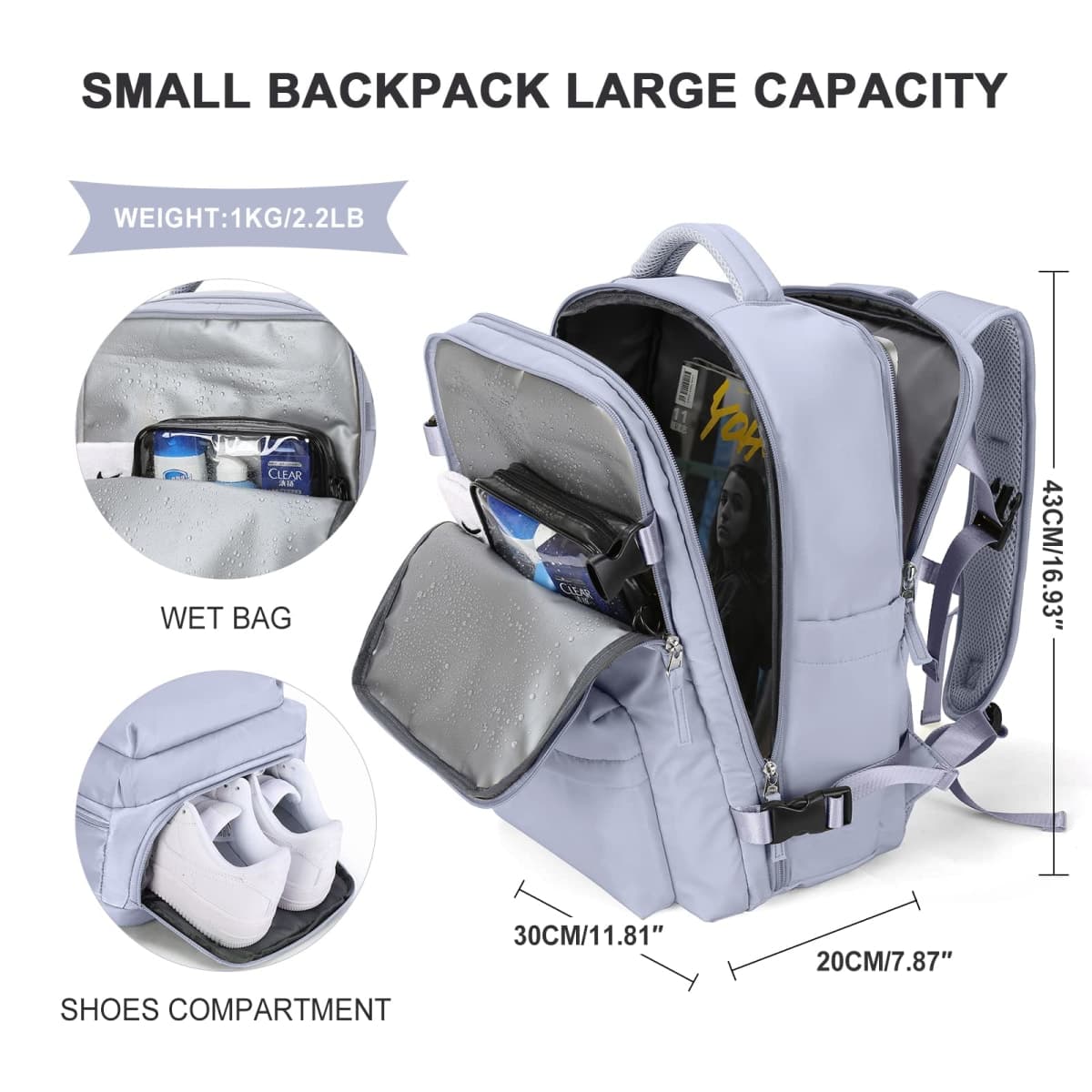 Large Travel Backpack Women, Carry On Backpack,Hiking Backpack Waterproof Sports School Laptop Backpack, C4-taro Purple, Large, Backpack thumbnail 2