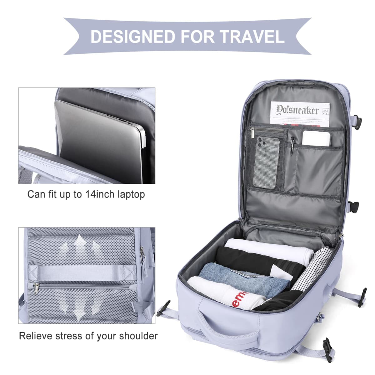 Large Travel Backpack Women, Carry On Backpack,Hiking Backpack Waterproof Sports School Laptop Backpack, C4-taro Purple, Large, Backpack thumbnail 5