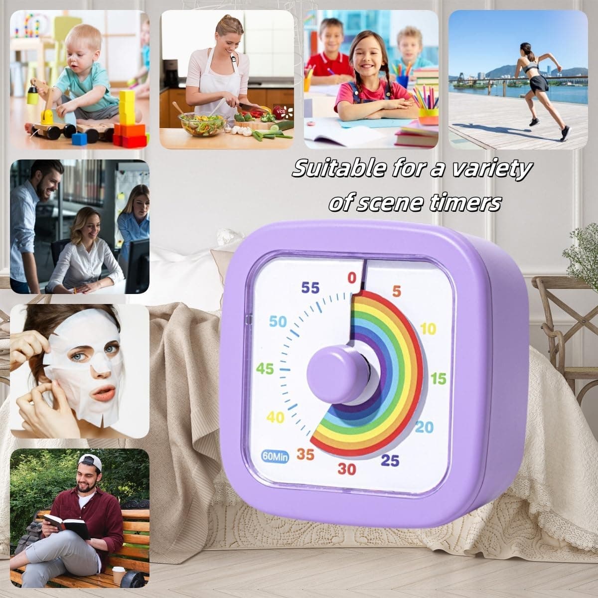 Kids Visual Timer Cute Rainbow - 60 Minute Countdown Timer Time Management for Kids and Adults, Timer for Cooking Classroom Meeting (Purple) thumbnail 2
