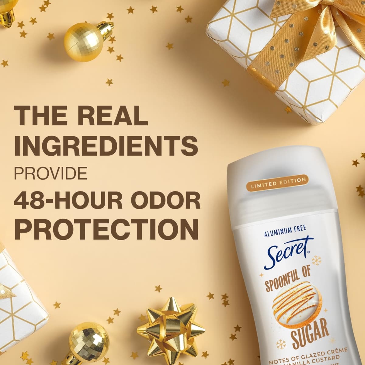 Secret Aluminum Free Deodorant for Women, 48hr Odor Protection with Pro-Hyaluronic Acid, PH Balancing Minerals, Holiday Dry Solid, Spoonful of Sugar with Glazed Crème & Vanilla Custard Scent, 2.4 oz thumbnail 5