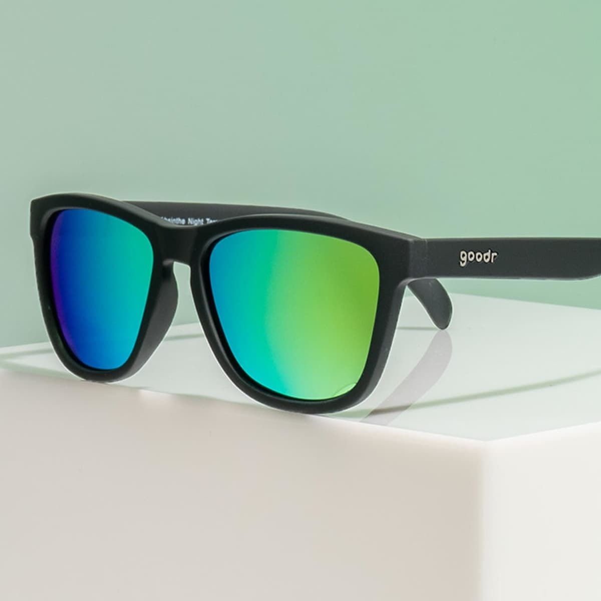 goodr Vincent's Absinthe Night Terrors Polarized Sunglasses for Men & Women, Medium Sized (OG), Black Solid Frame with Green Gold Mirrored Reflective Lenses, UV400 Protection, No Slip, No Bounce thumbnail 5