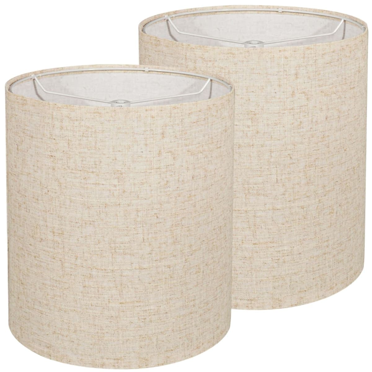 Tall Lampshades Set of 2, Beige Linen Drum Lampshades, 11" Top x 11" Bottom x 12" High Lamp Shade, Lamp Shades Replacement for Table and Floor Lamps, Pendant Light, Handcrafted, Easy Assembly — image 1