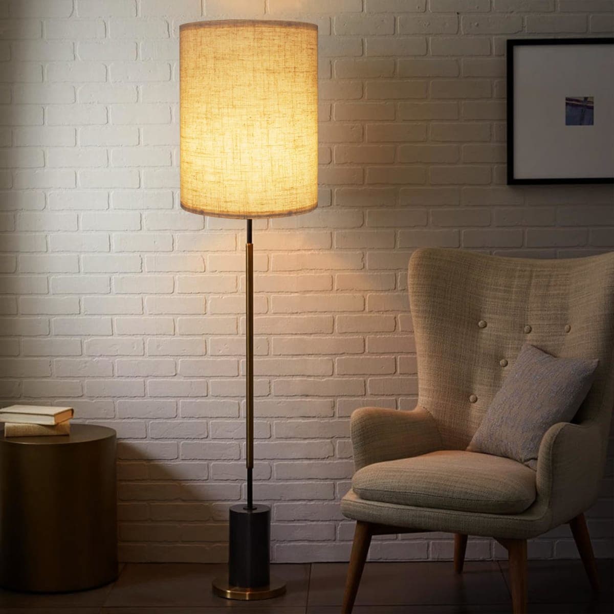 Tall Lampshades Set of 2, Beige Linen Drum Lampshades, 11" Top x 11" Bottom x 12" High Lamp Shade, Lamp Shades Replacement for Table and Floor Lamps, Pendant Light, Handcrafted, Easy Assembly thumbnail 2
