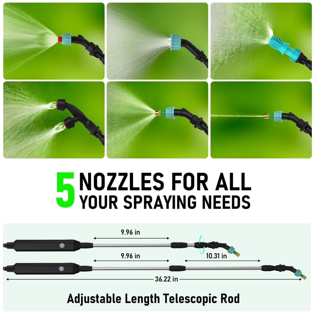 2 Gallon Electric Garden Sprayer, Battery Powered Weed Sprayer with USB Rechargeable Handle, 5 Spray Nozzles, Telescopic Wand & Adjustable Shoulder Strap for Lawn & Yard thumbnail 3