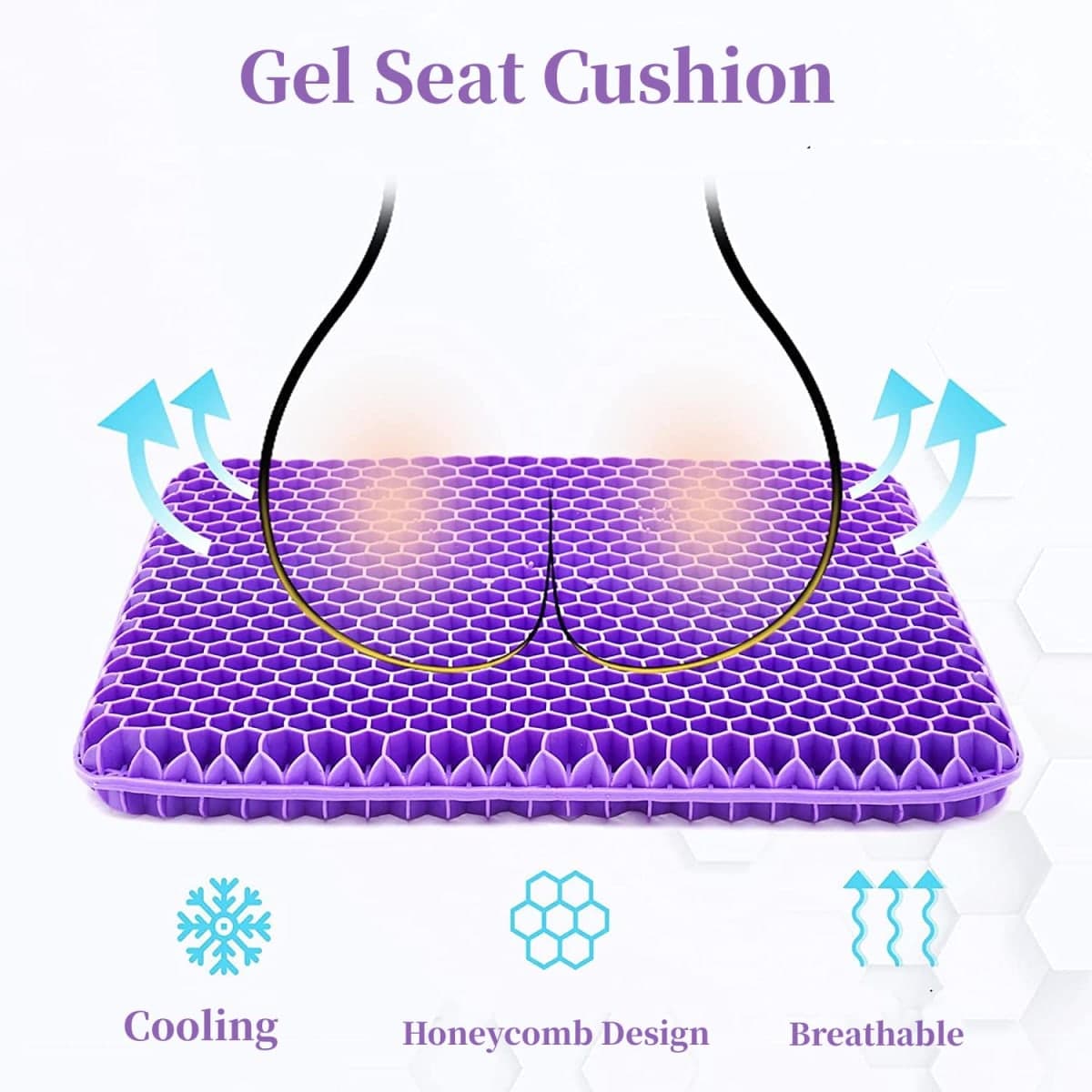 Gel Seat Cushion for Long Sitting, Double Thick Office Desk Home Wheelchair Seat Cushions for Back Hip Sciatica Tailbone Pain Sore Pressure Relief, Gel Cooling Game Chair Pads for Car Truck Driver thumbnail 3