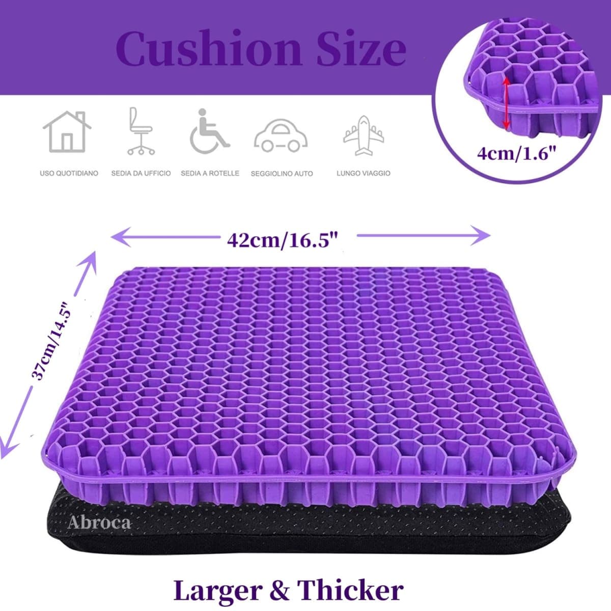 Gel Seat Cushion for Long Sitting, Double Thick Office Desk Home Wheelchair Seat Cushions for Back Hip Sciatica Tailbone Pain Sore Pressure Relief, Gel Cooling Game Chair Pads for Car Truck Driver thumbnail 5
