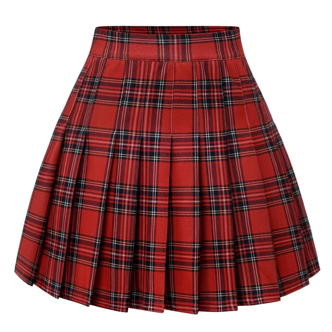 Timormode Women’s Pleated Skirt Mini Skater Basic Skirt School Cheerleader, Red Plaid, 3X-Large — image 1