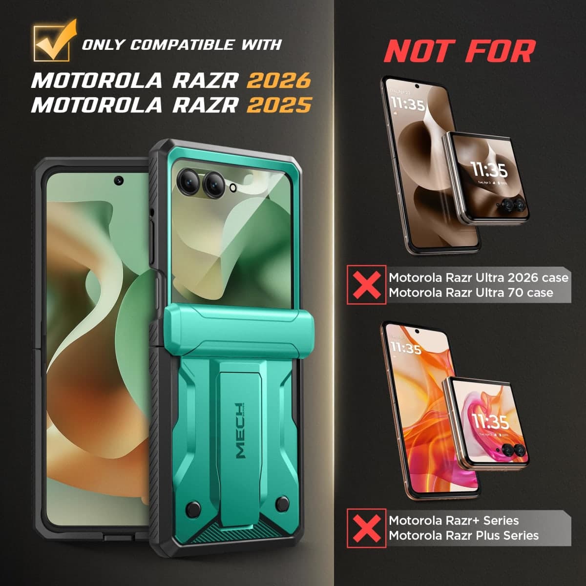 TONGATE for Motorola Razr 2026 Case, Razr 2025/2024 Case,with Front Screen Protector, [Stand & Belt-Clip] [Hinge Protection Cover] [Anti-Slip], Full-Body Military Grade Protective, Copper Green thumbnail 2