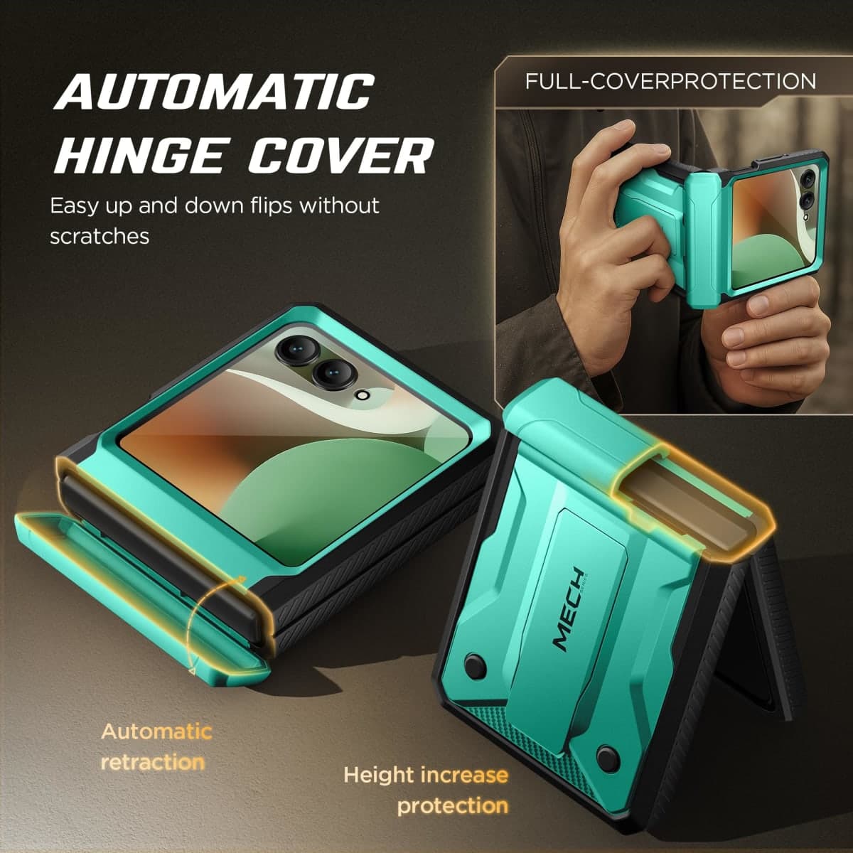 TONGATE for Motorola Razr 2026 Case, Razr 2025/2024 Case,with Front Screen Protector, [Stand & Belt-Clip] [Hinge Protection Cover] [Anti-Slip], Full-Body Military Grade Protective, Copper Green thumbnail 4