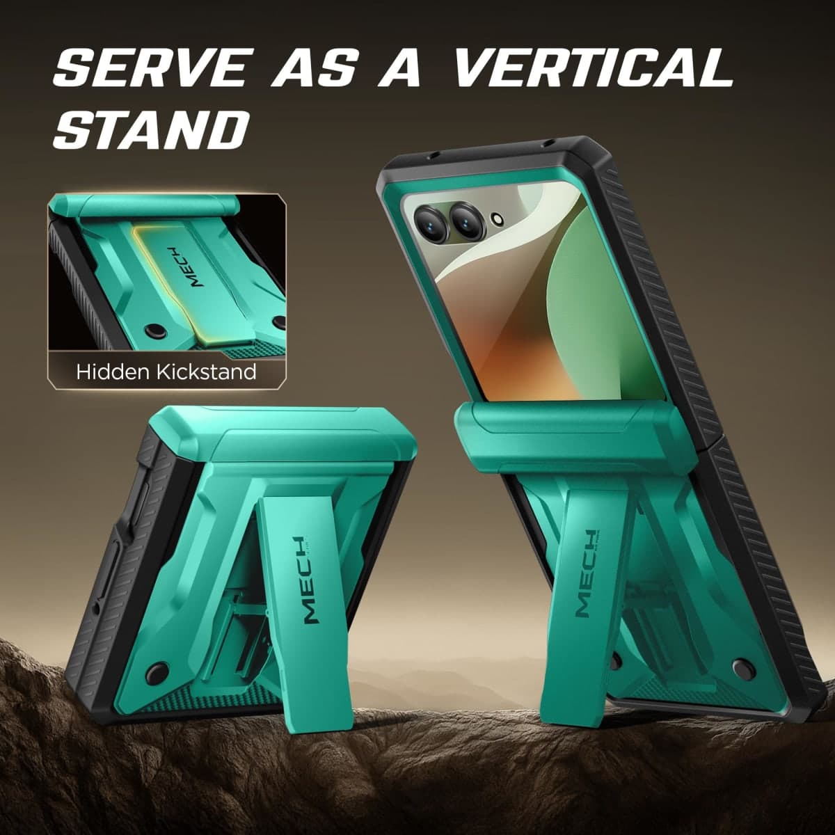 TONGATE for Motorola Razr 2026 Case, Razr 2025/2024 Case,with Front Screen Protector, [Stand & Belt-Clip] [Hinge Protection Cover] [Anti-Slip], Full-Body Military Grade Protective, Copper Green thumbnail 5