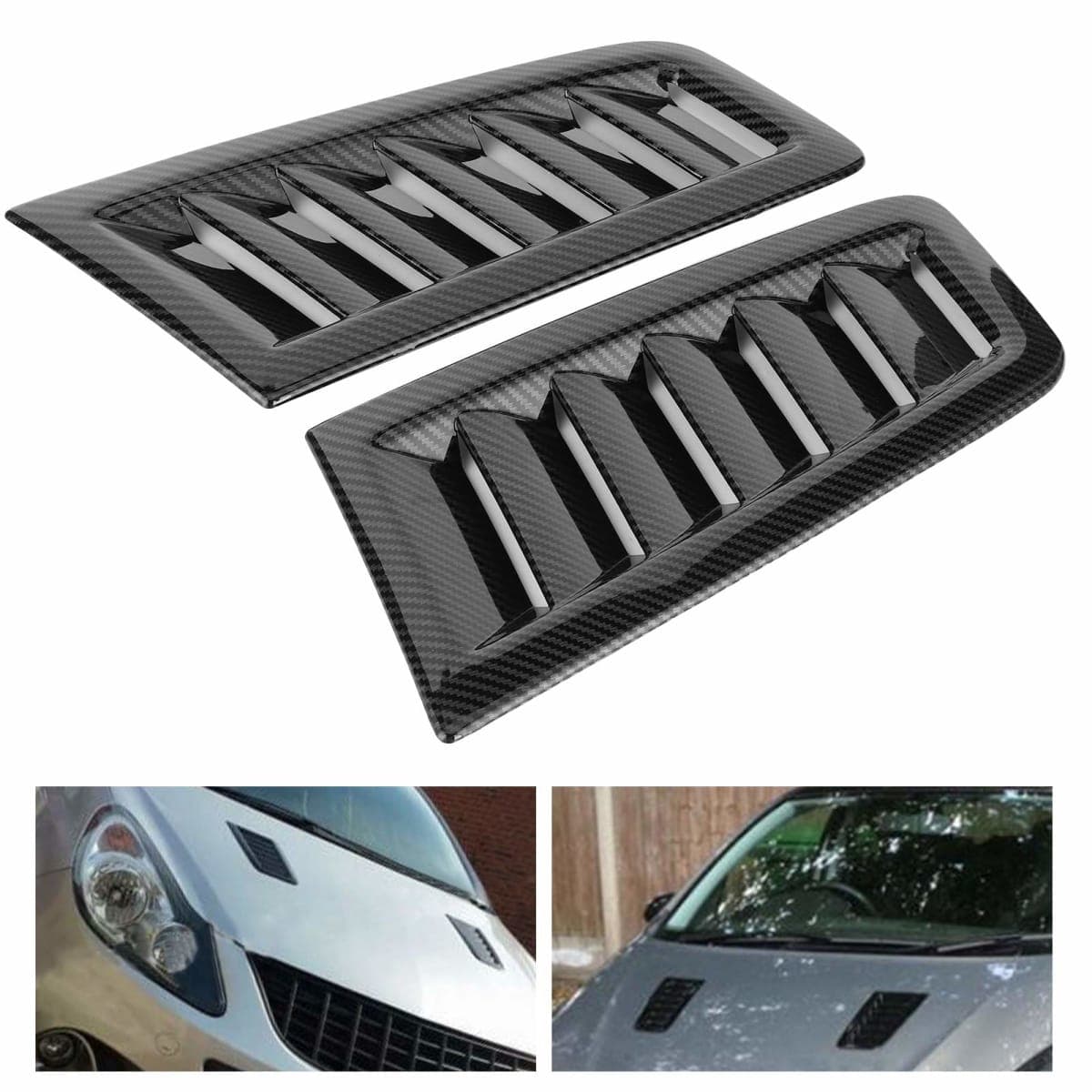 Car Hood Vent, 2Pcs Universal Bonnet Air Vents Engine Intake Louvers Hood Scoop Vent Kit for RS MK2 Style (Carbon Fiber) thumbnail 3