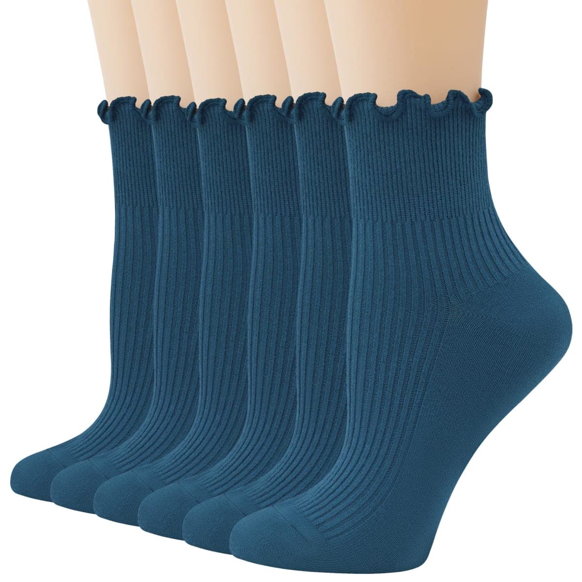 SERISIMPLE Womens Ruffle Crew Socks Cotton Cute Ankle Soft Breathable Casual Fashion Frilly Socks 6 Pairs, Dark Blue, Large — image 1