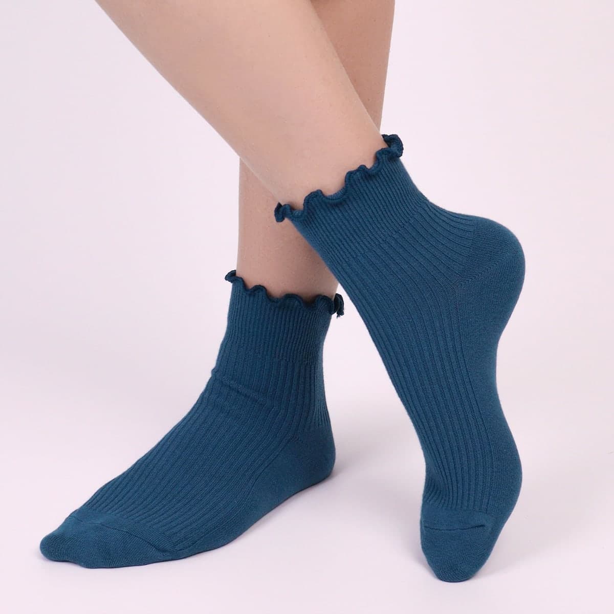 SERISIMPLE Womens Ruffle Crew Socks Cotton Cute Ankle Soft Breathable Casual Fashion Frilly Socks 6 Pairs, Dark Blue, Large thumbnail 2