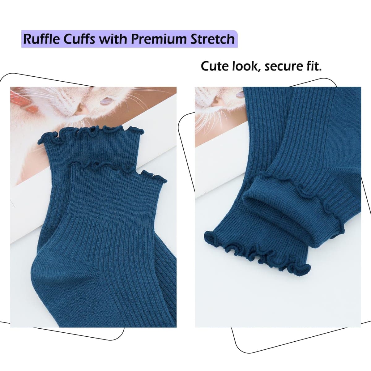 SERISIMPLE Womens Ruffle Crew Socks Cotton Cute Ankle Soft Breathable Casual Fashion Frilly Socks 6 Pairs, Dark Blue, Large thumbnail 4