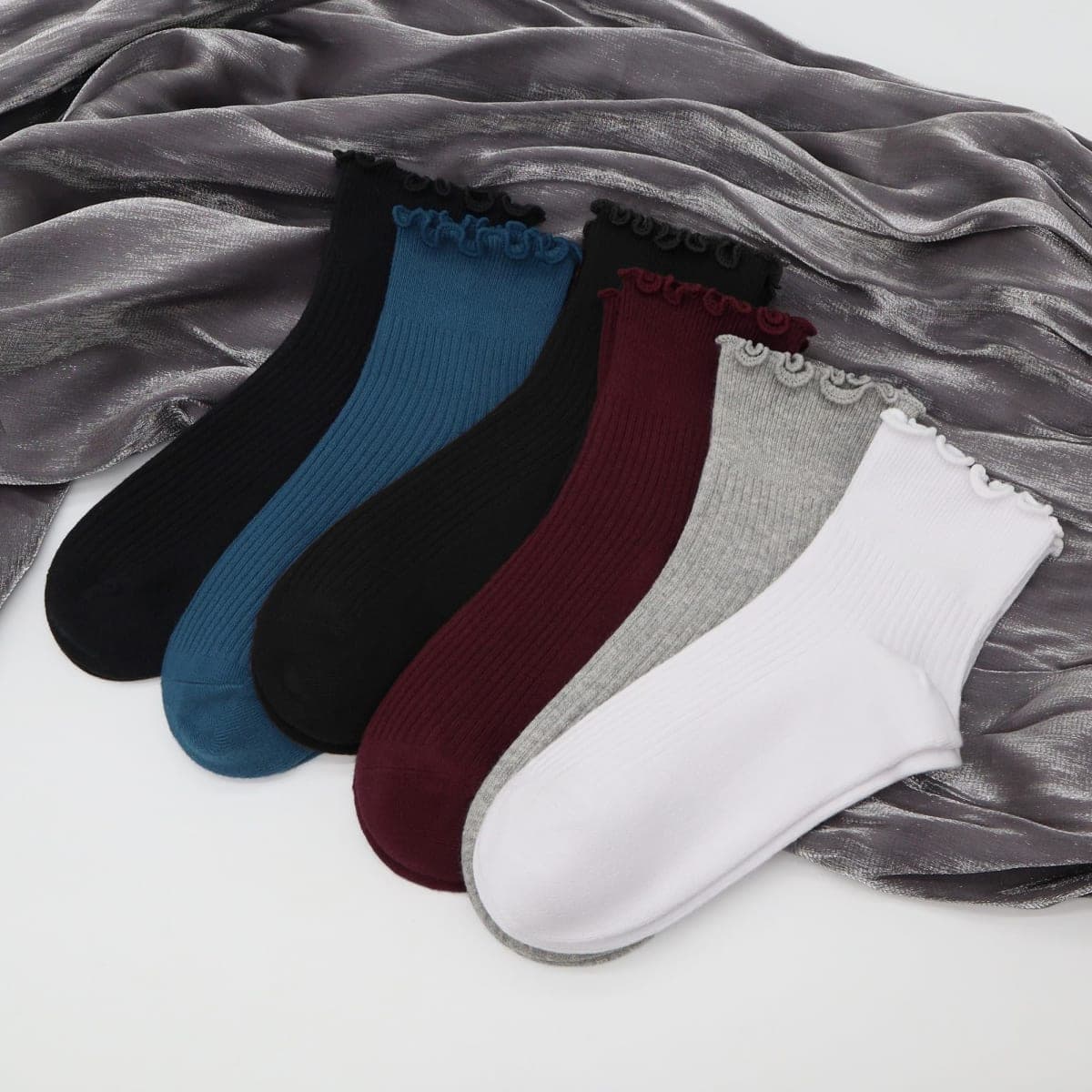 SERISIMPLE Womens Ruffle Crew Socks Cotton Cute Ankle Soft Breathable Casual Fashion Frilly Socks 6 Pairs, Dark Blue, Large thumbnail 5