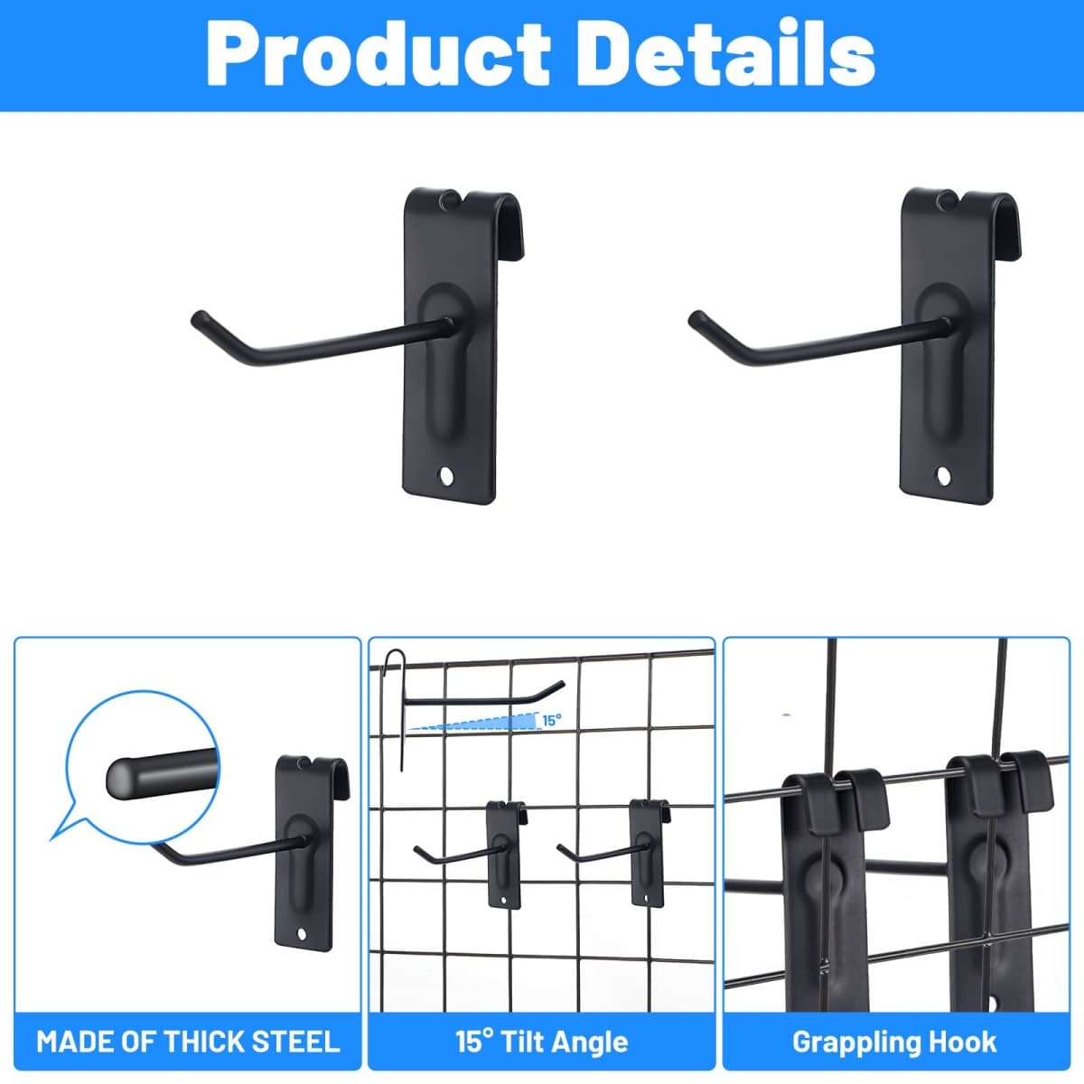 AOZUO 40 Pcs 4 Inch Gridwall Hooks, Display Hooks for Grid Wall Panel, Metal Grid Panel Hanging Hook for Retail Home Workspace Organization Display Storage Gridwall Accessories thumbnail 3