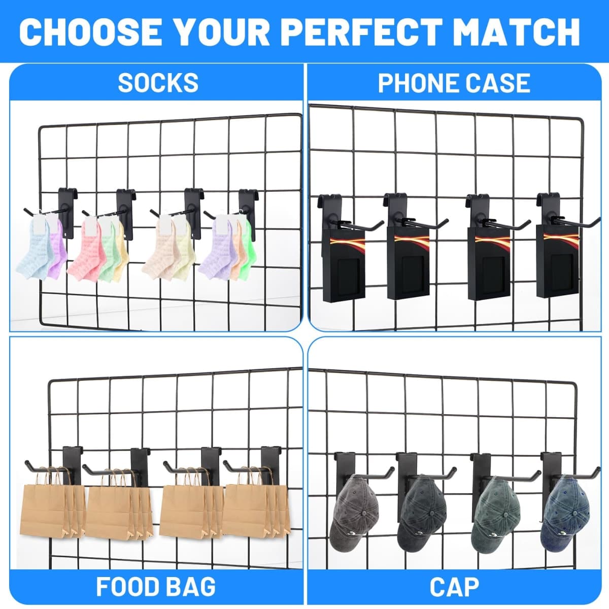 AOZUO 40 Pcs 4 Inch Gridwall Hooks, Display Hooks for Grid Wall Panel, Metal Grid Panel Hanging Hook for Retail Home Workspace Organization Display Storage Gridwall Accessories thumbnail 5