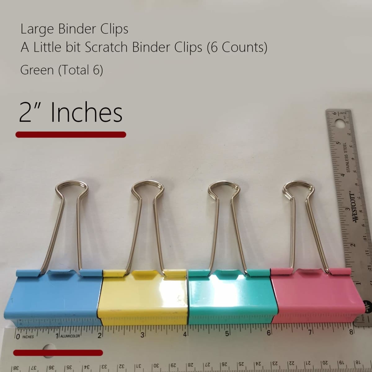 Large Binder Clips Green Color (A bit Bluish) 2" / 2 inches / 50 mm a Little bit Scratch Jumbo (Huge) Paper Clips (6 PCS, Green) thumbnail 2