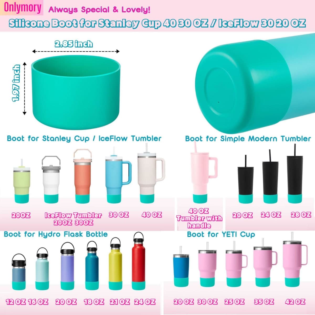 Onlymory Silicone Boot for Stanley Cup 20-40OZ, Bottom Cover for Stanley 20OZ 30OZ IceFlow Bottles, Protector for Hydroflask 12-24 oz Water Bottle Sleeve thumbnail 2