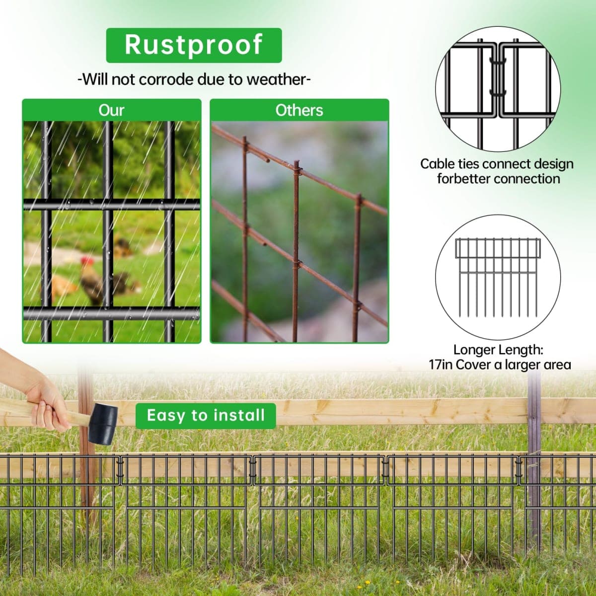 39.5ft(L) X 13in(H) Animal Barrier Fence, 28 Panels No Dig Fence for Dogs, 1.52IN Gap Anti Digging Dog Barrier, Rustproof Metal Garden Edging Border Defense for Outdoor, Yard, Lawn thumbnail 5